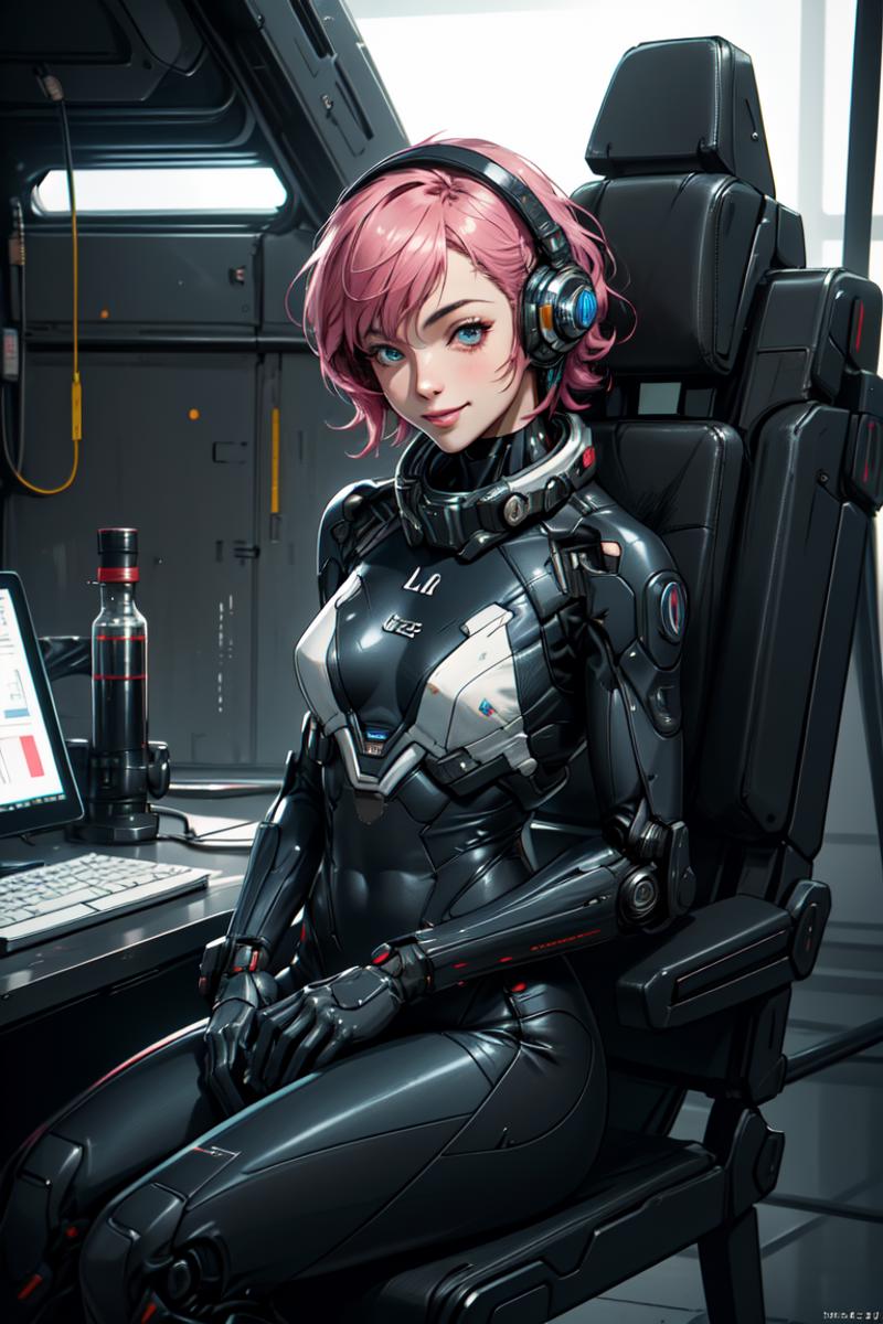 376857-2962808393-a woman sitting in a chair with a computer on it's back and a keyboard on her lap, Eve Ryder, laurie greasley, cyberpunk art, sp.png